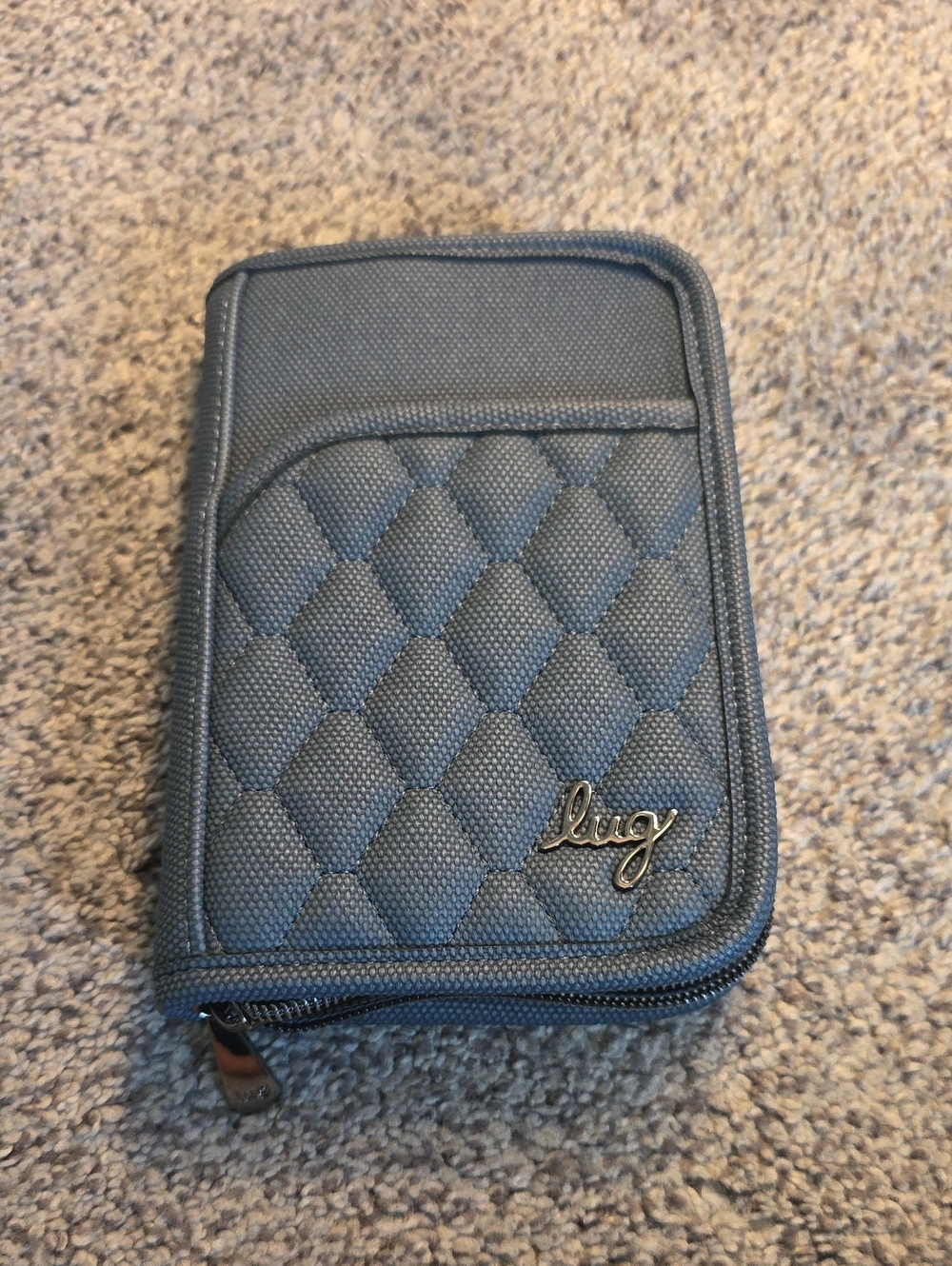 lug Pilot Quilted Zip Passport Wallet in Luxe VL Slate blue